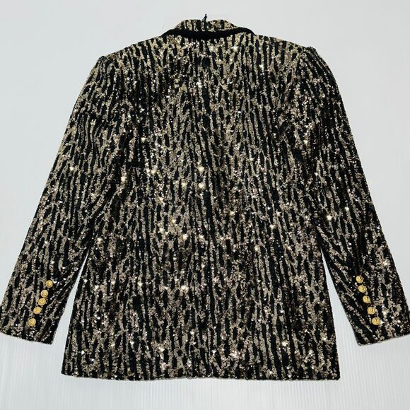 Balmain Blazer 40/US 8/ M Gold Sequin Peak Lapel Double-Breasted NWT $3995 - Picture 4 of 15